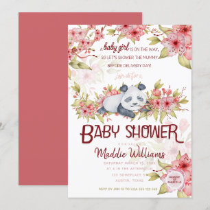 Convite Chuva de Bebê Panda Bebê Sonolento Rosa Flor de Ce