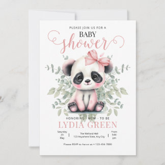Convite Chuva de bebê Panda verde Menina chuva de bebê