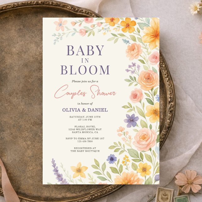 Convite Chuva de Bebê para Casais Bebê em Flor Silvestre F (Criador carregado)