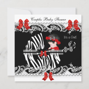 Convite Chuva de Bebê para Casais Menina Zebra Renda Preta