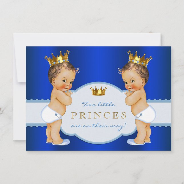 Convite Chuva de Bebê para Gêmeos Meninos Príncipe Azul Re (Frente)