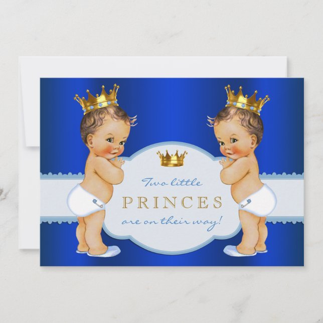 Convite Chuva de Bebê para Gêmeos Meninos Príncipe Azul Re (Frente)