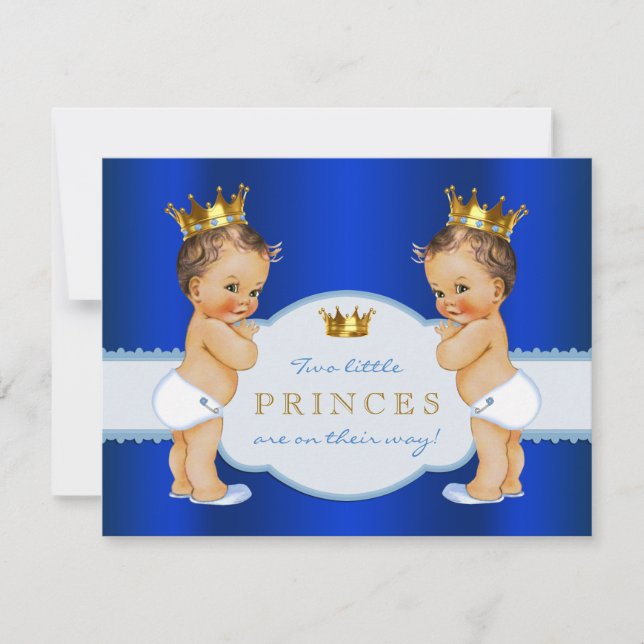 Convite Chuva de Bebê para Gêmeos Meninos Príncipe Azul Re (Frente)