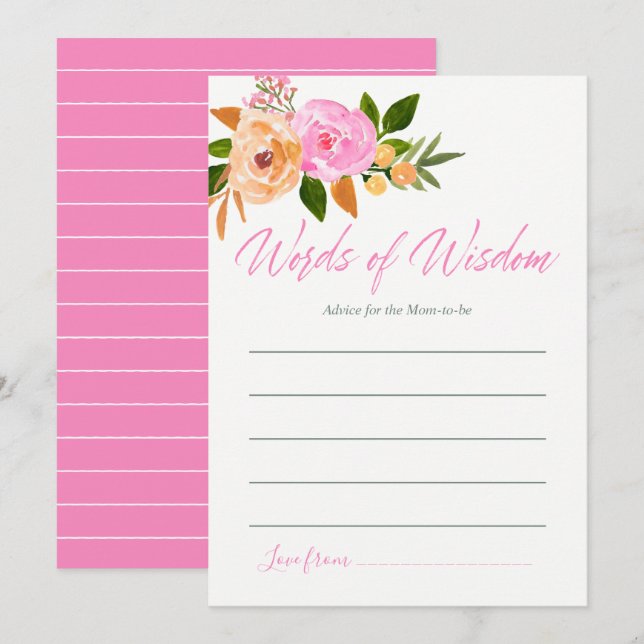 Convite Chuva de bebê para mamãe com flores em aquarela ro (Frente/Verso)