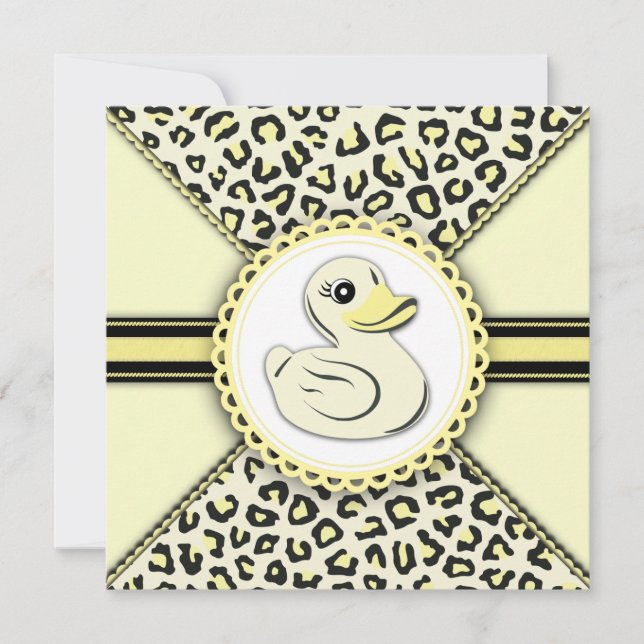 Convite Chuva de Bebê Pato de Borracha Amarelo Elegante (Frente)