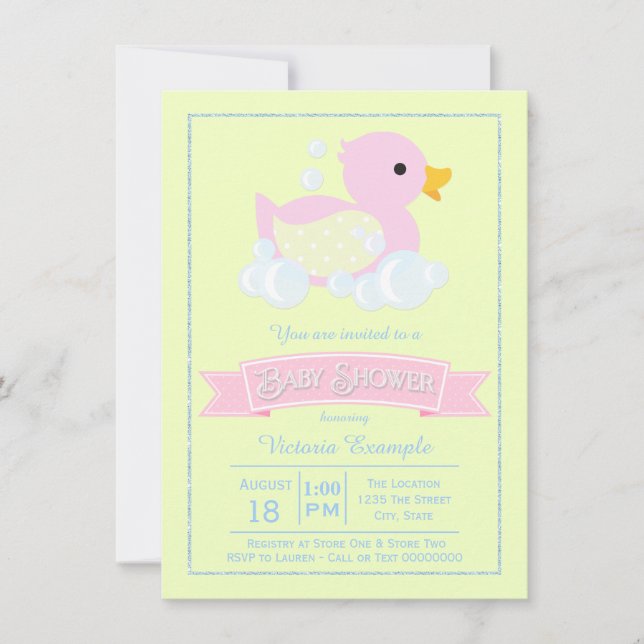 Convite Chuva de Bebê Patos de Borracha Rosa Amarelo (Frente)