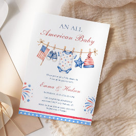 Convite Chuva de Bebê Patriótica Americana no Dia 4 de Jul