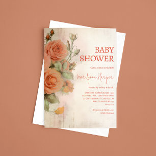 Convite Chuva de Bebê Peach Apricot Vintage Roses