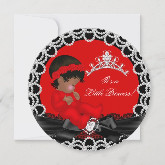 Convite Chuva de Bebê Pequena Princesa Bebê Menina Vermelh (Frente)