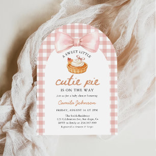 Convite Chuva de Bebê Pequeno Bolo com Laço Rosa de Outono