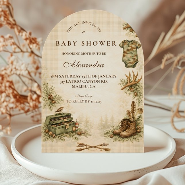 Convite Chuva de Bebê Pequeno Caçador Floresta (Criador carregado)