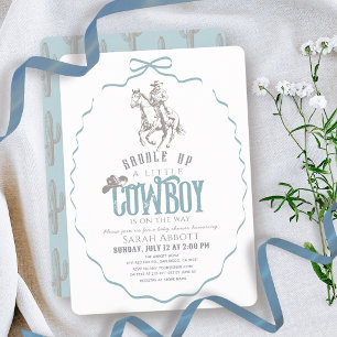 Convite Chuva de Bebê Pequeno Cowboy Ocidental Azul Menino