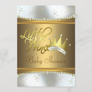 Convite Chuva de Bebê Pequeno Príncipe Branco e Dourado El