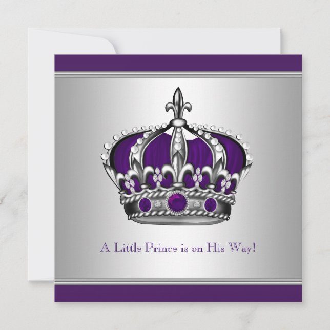Convite Chuva de Bebê Pequeno Príncipe Coroa Prata e Roxo (Frente)
