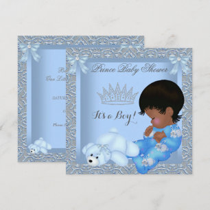 Convite Chuva de Bebê Pequeno Príncipe Menino Azul Damask 