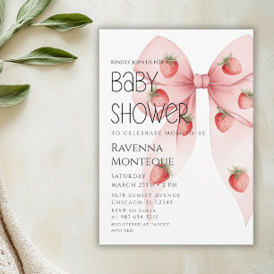 Convite Chuva de Bebê Personalizada Luxo Laço de Morango
