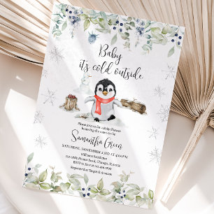 Convite Chuva de Bebê Pinguim de Inverno