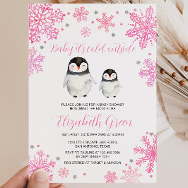 Convite Chá de fraldas Pinguim-Inverno Rosa