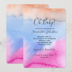 Convite Chuva de bebê Pink Blue Peach Tie dye