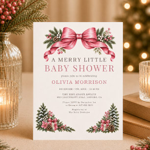 Convite Chuva de Bebê Pink Bow Merry Little
