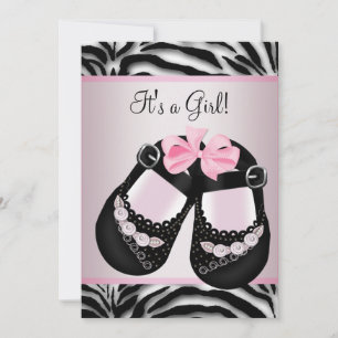 Convite Chuva de Bebê Pink Zebra Bebê Menina Sapatos Preto
