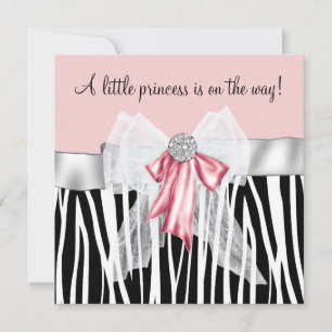 Convite Chuva de Bebê Pink Zebra Rosa Princesa Negra
