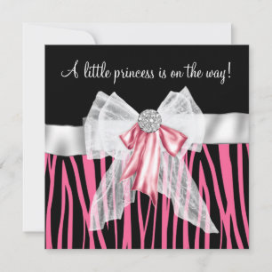 Convite Chuva de Bebê Pink Zebra Rosa Princesa Negra