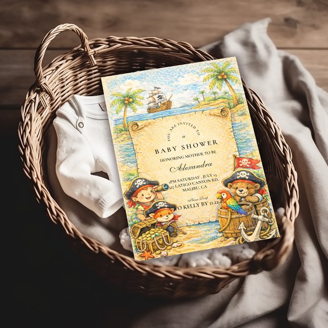 Convite Chuva de Bebê Pirata do Tesouro Dourado (Criador carregado)