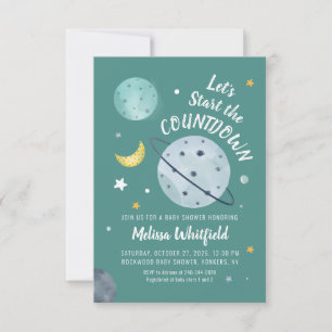Convite Chuva de Bebê Planetas Roteiro Aquarela Espaço Sid