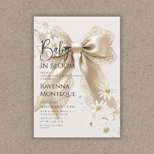 Convite Chuva de Bebê Preppy em Flor Gold Bow Daisy Baby S