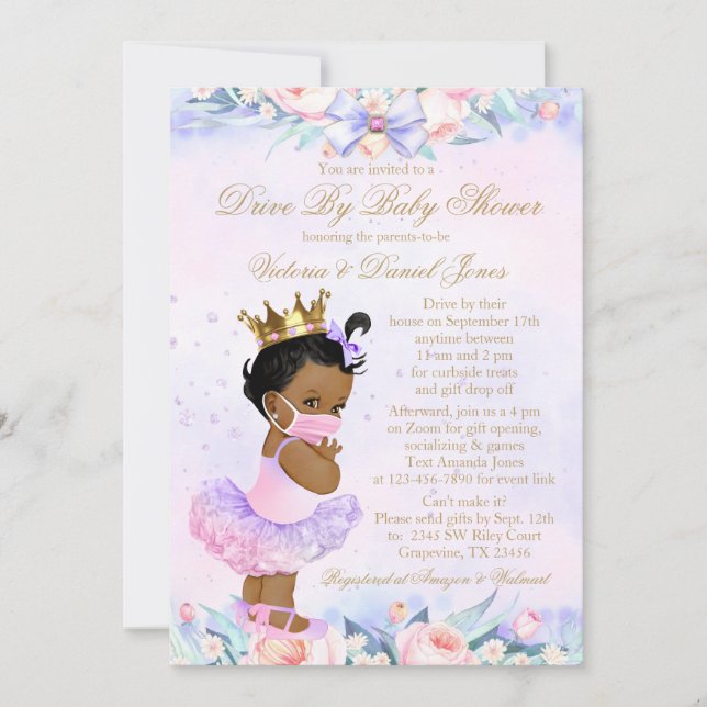 Convite Chuva de Bebê Princesa Afro-Americana (Frente)