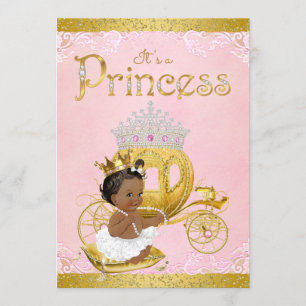 Convite Chuva de Bebê Princesa Afro-Americana em Dourado R