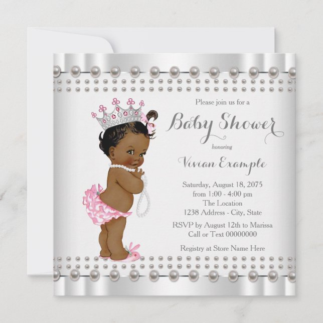 Convite Chuva de Bebê Princesa Afro-Americana Pearl (Frente)