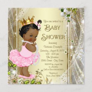 Convite Chuva de Bebê Princesa Afro-Americana Rosa Tutu