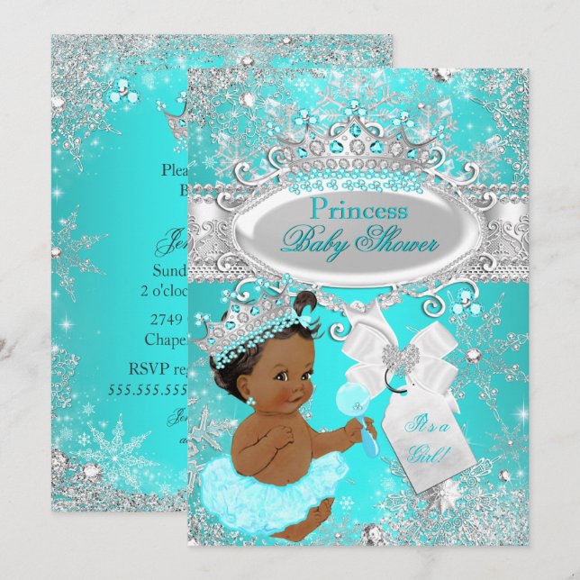 Convite Chuva de Bebê Princesa Aqua Étnica Maravilhosa (Frente/Verso)