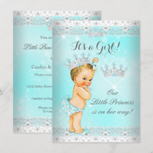 Convite Chuva de Bebê Princesa Aqua Tiara de Renda Loura B