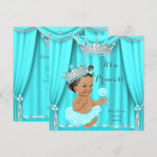 Convite Chuva de Bebê Princesa Aqua Verde Prata Morena