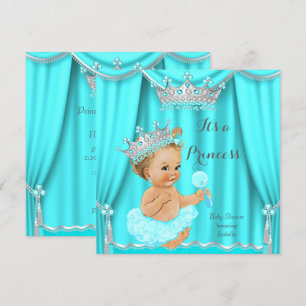 Convite Chuva de Bebê Princesa Aqua Verde Teal Prata Loira