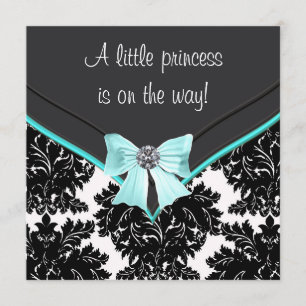 Convite Chuva de Bebê Princesa Arco Azul Turquesa Damask P