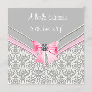 Convite Chuva de Bebê Princesa Arco Rosa Damask Rosa e Cin