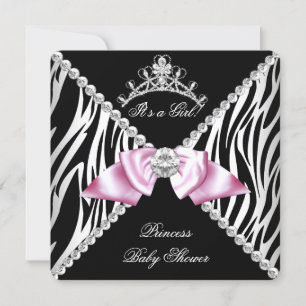 Convite Chuva de Bebê Princesa Arco Rosa Zebra Preta