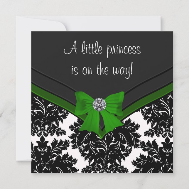 Convite Chuva de Bebê Princesa Arco Verde Damasco Preto (Frente)