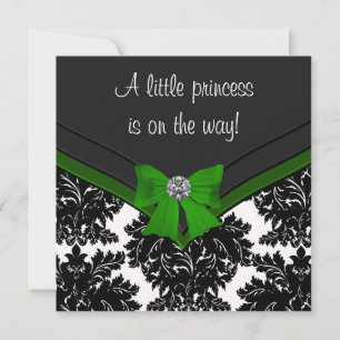 Convite Chuva de Bebê Princesa Arco Verde Damasco Preto