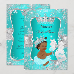 Convite Chuva de Bebê Princesa Azul Aqua Etnico