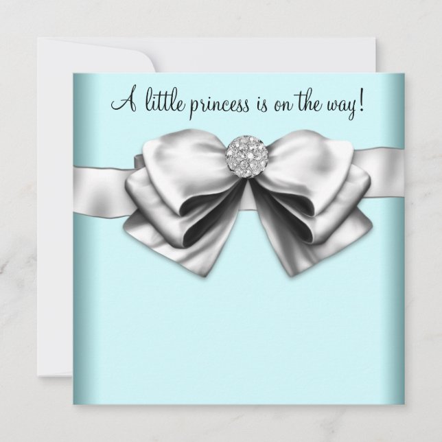 Convite Chuva de Bebê Princesa Azul Teal Preto (Frente)