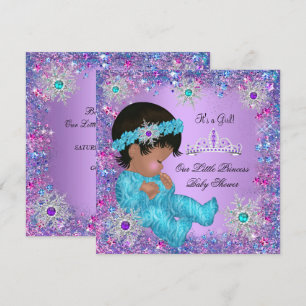 Convite Chuva de Bebê Princesa Azul Turquesa Roxo Rosa Étn