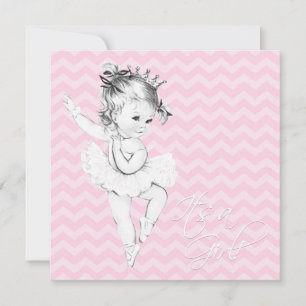 Convite Chuva de Bebê Princesa Bailarina Chevron Rosa