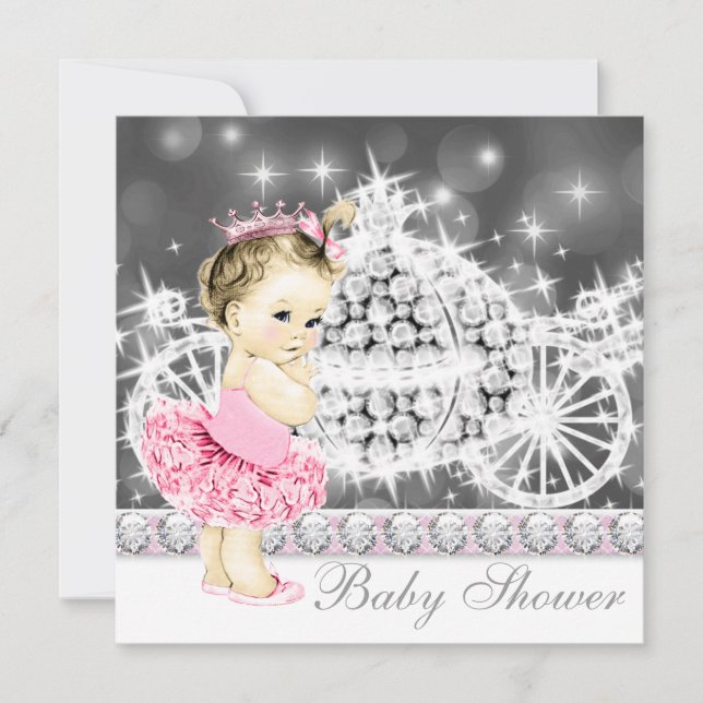 Convite Chuva de Bebê Princesa Bailarina Rosa e Cinza (Frente)