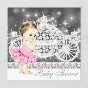 Convite Chuva de Bebê Princesa Bailarina Rosa e Cinza