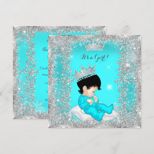 Convite Chuva de Bebê Princesa Bebê Azul Teal Prata Morena